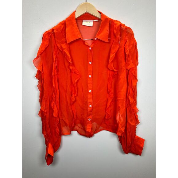 Maeve Women's Size M Orange Ruffled Button Down Blouse EUC - Picture 4 of 10